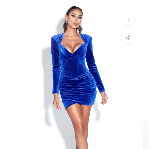 Royal Blue Long Sleeve Corset Velvet Dress NWOT Small - Picture 7 of 8